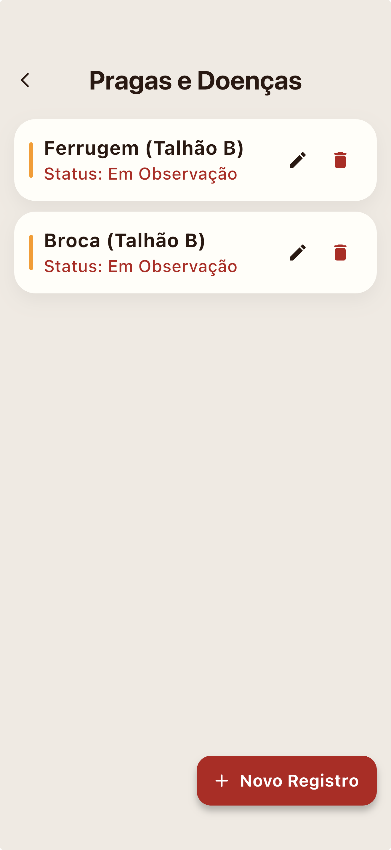 Histórico de Pragas